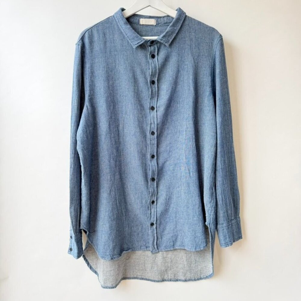 CP Shades chambray Linen Button Front Tunic Shirt – Blue Size L